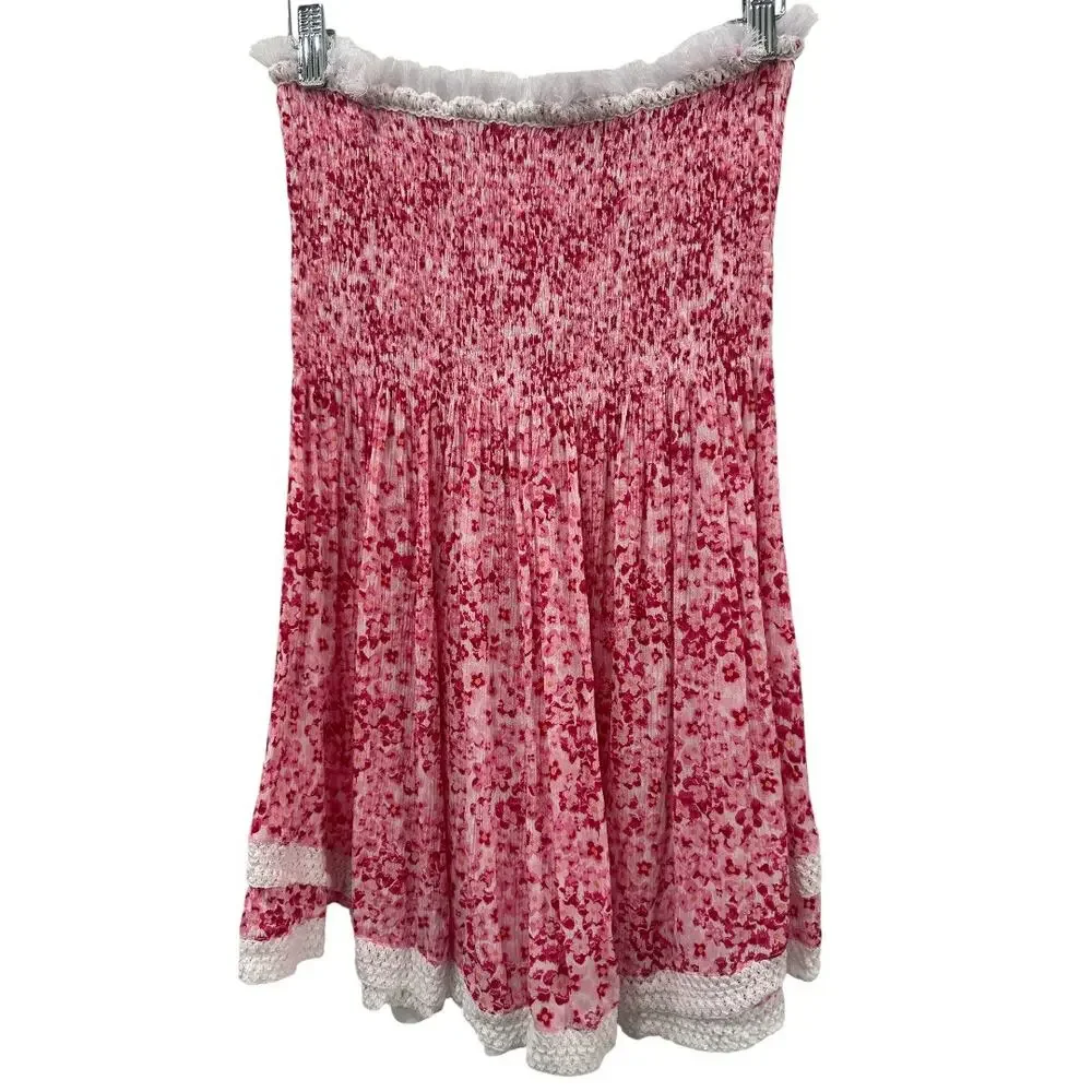 Poupette St Barth Floral Print Strapless Smocked Claire Mini Dress Pink Size S3 - Picture 5 of 8